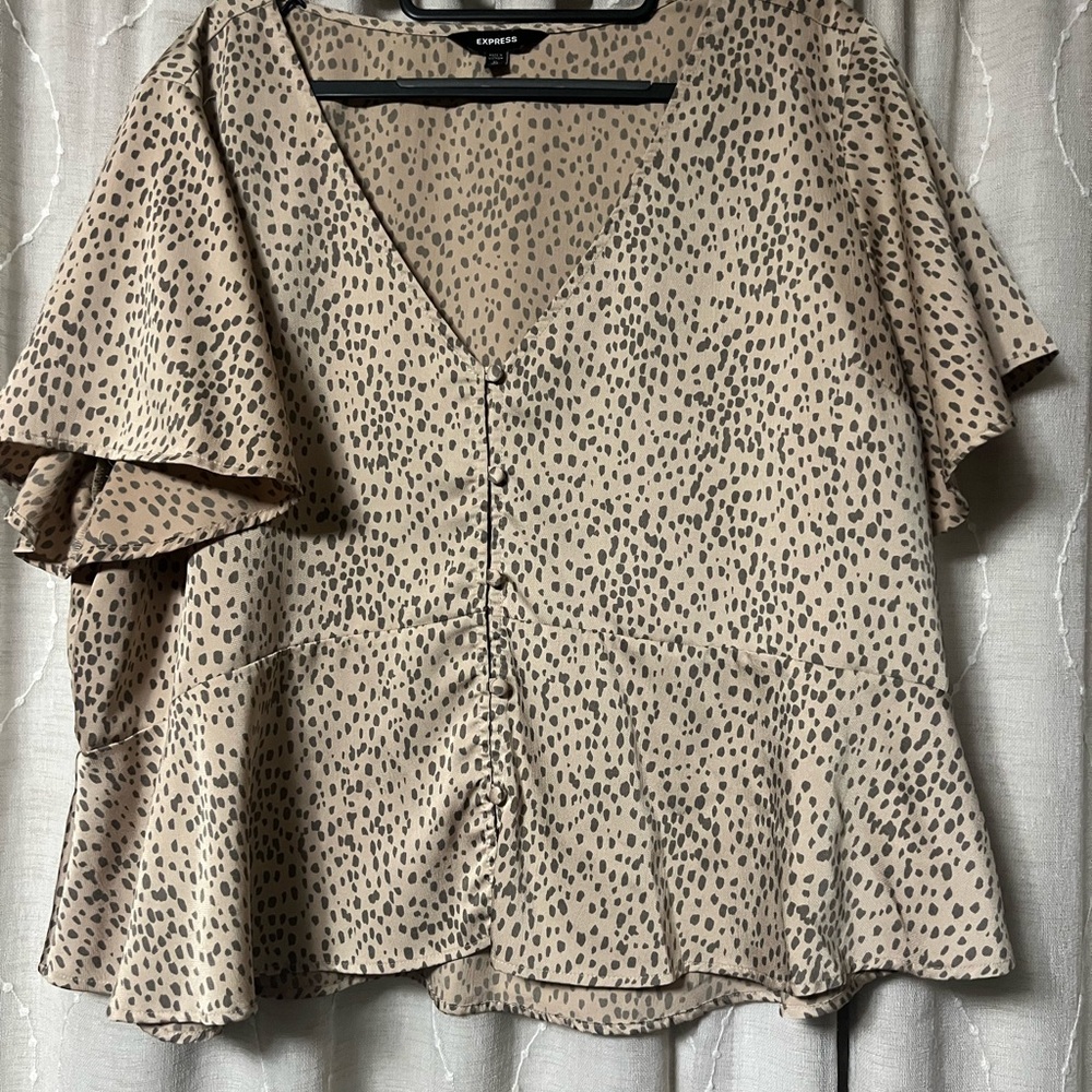 Express Tan Leopard Print V-Neck Blouse